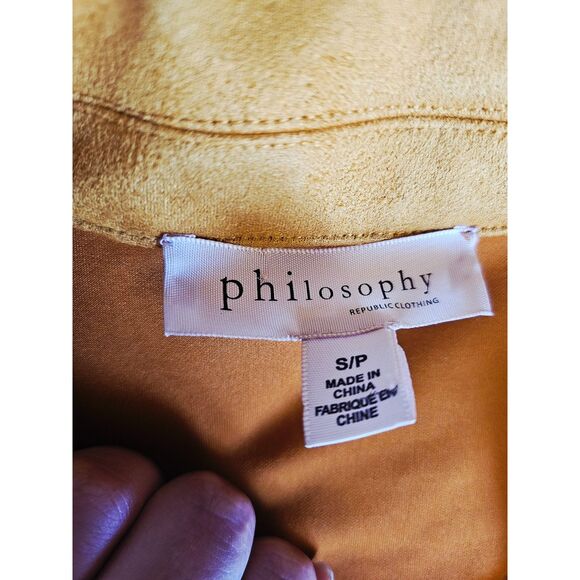 Trendy Chic Mustard Cropped Suede Moto Jacket By Philosophy Republic Size Small - Picture 8 of 9